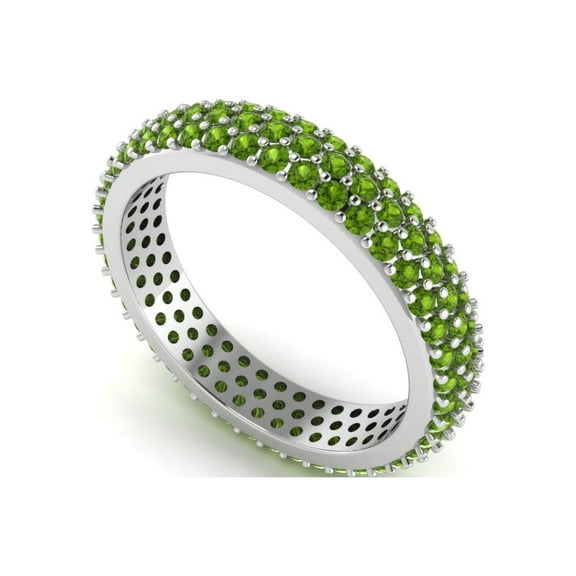Three Row Round Peridot Eternity Band 925 Sterling Silver Valentines Day Gifts Ring