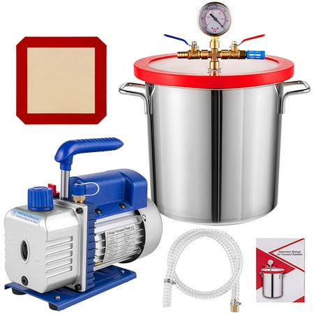 VEVOR 4 CFM Vacuum Pump 1/3 HP Vacuum Pump HVAC Stsinless Steel AC Vacuum Pump Kit Single-Stage Air Conditioning with 5 gallon Vacuum Chamber(4 CFM Vacuum Pump + 5 gallon Vacuum Chamber)