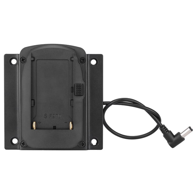 Placa de sujeción universal para baterías Sony NP-F970, compatible con monitores VESA de 75mm, incluye 4 tornillos de montaje, material metálico duradero, color negro, ideal para pantallas de hasta