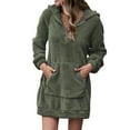 thumbnail image 1 of Liquidation d'Hiver!Robe d'Été Fluide, Robe à Capuche Décontractée pour Femme à Manches Longues avec Poche, Chandail à Capuchon, Robe Chandail, Robe Unie Vert Armée m, 1 of 7
