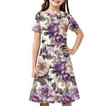 thumbnail image 2 of MKOSPLRT Robes Florales pour Filles 4-14 Ans Manches Courtes Boho Robe Ligne A Col Rond Robe Patineuse Vintage Fête de Vacances Robe Midi, 2 of 8