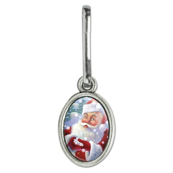 Christmas Holiday Santa Catching Snowflakes Antiqued Oval Charm Clothes Purse Suitcase Backpack Zipper Pull Aid