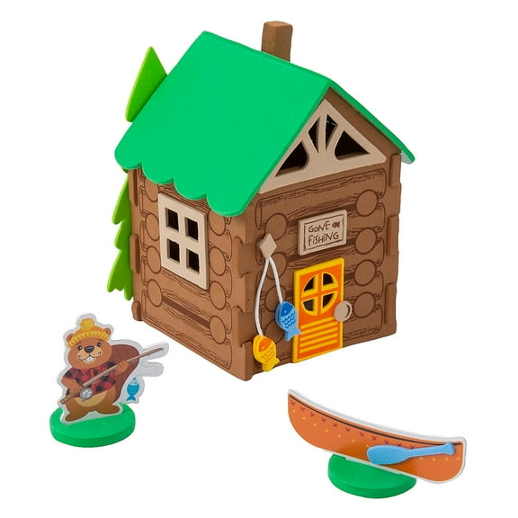 3 3/4" x 5 1/2" 3D Log Cabin House Foam Craft Kits - Makes 12