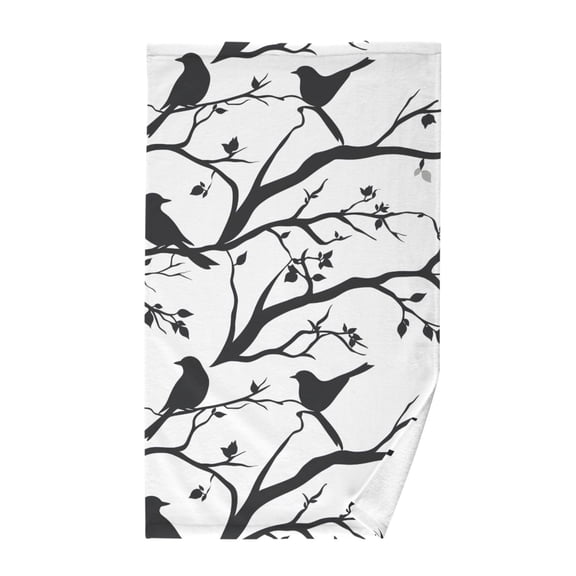 Black Birds and Flowers Hand Towel Cotton 16x28 in Soft Absorbent Quick Dry Bath Face Towel