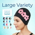 thumbnail image 5 of Beemo Swim Bathing Caps for Women Latex Swim Hat Triple Flowers Long/Short Hair - Black with Pink Flowers, 5 of 5