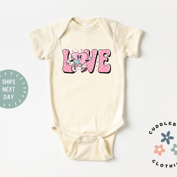 Love Valentines Baby Bodysuit, Baby Girl Retro Checkered Love Bodysuit, First Valentines Day, New Baby Girl, Baby Gift