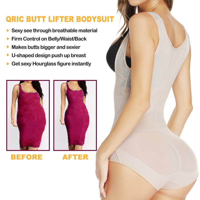 QRIC Women's Dress Full Slip Shapewear Bodysuit Lingerie Body Shaper with  Built-in Bra Tops Smooth Back
