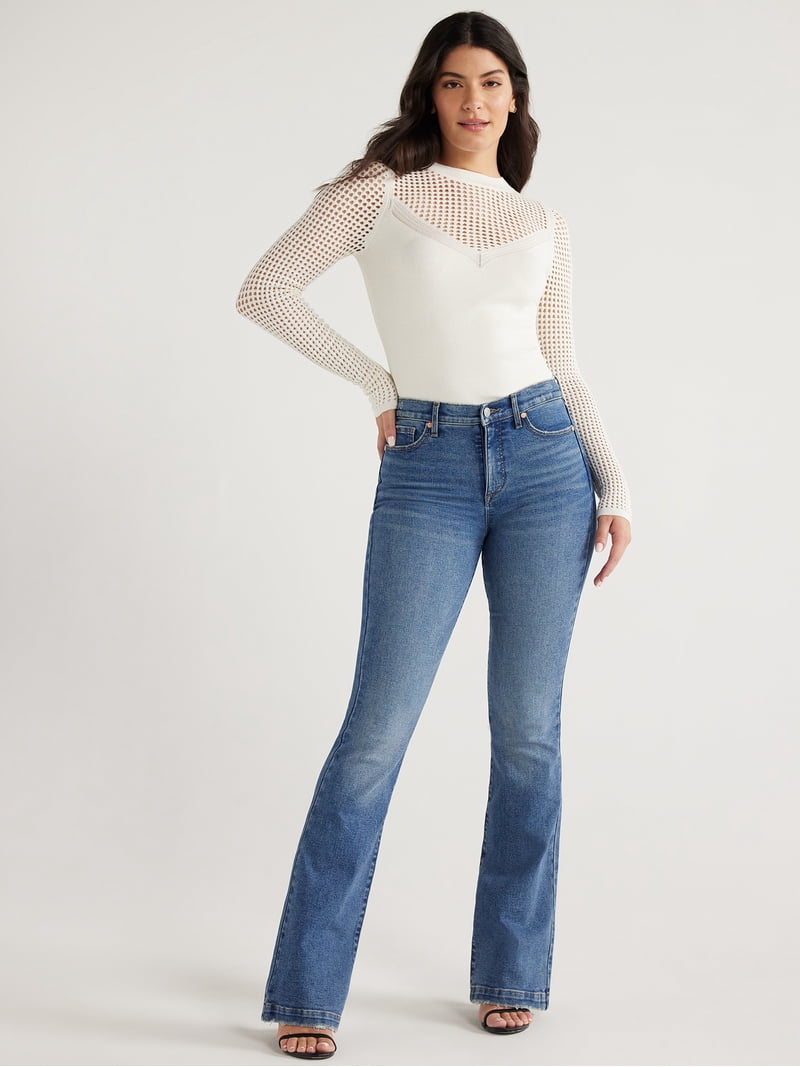 Sofia Jeans Women's V-Neck Mesh Pullover Sweater with Sheer Long