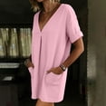 thumbnail image 6 of Efsteb Women's Cotton Tunic Dress V-Neck Short Sleeve Casual Loose Fit Short Dress with Side Pockets （Pink,XL）, 6 of 7
