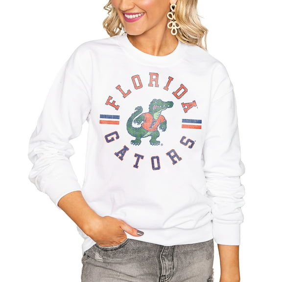 Women's Gameday Couture White Florida Gators Oversized Vintage Days Perfect Crew Sweatshirt