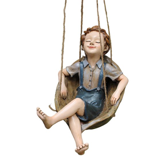 Bewildely Garden Walnut Boy Statue Figurine Adorable Tree Lawn Hanging Decoration Yard Decoración del hogar