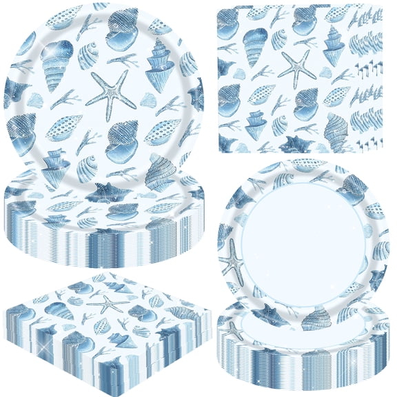 Ocean Shell Party Supplies Set - Coastal Beach Theme Disposable Plates & Napkins for Summer Gatherings