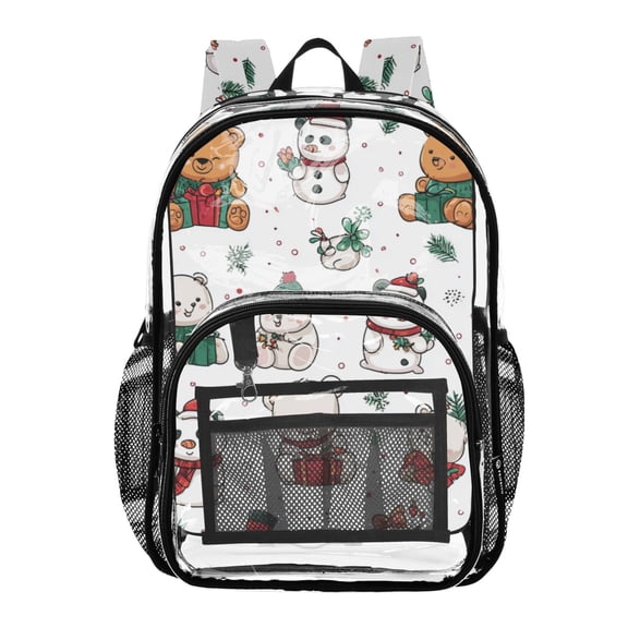 Clear Backpack 12L Large Capacity Transparent Waterproof Bear Snowmen Polka Dots