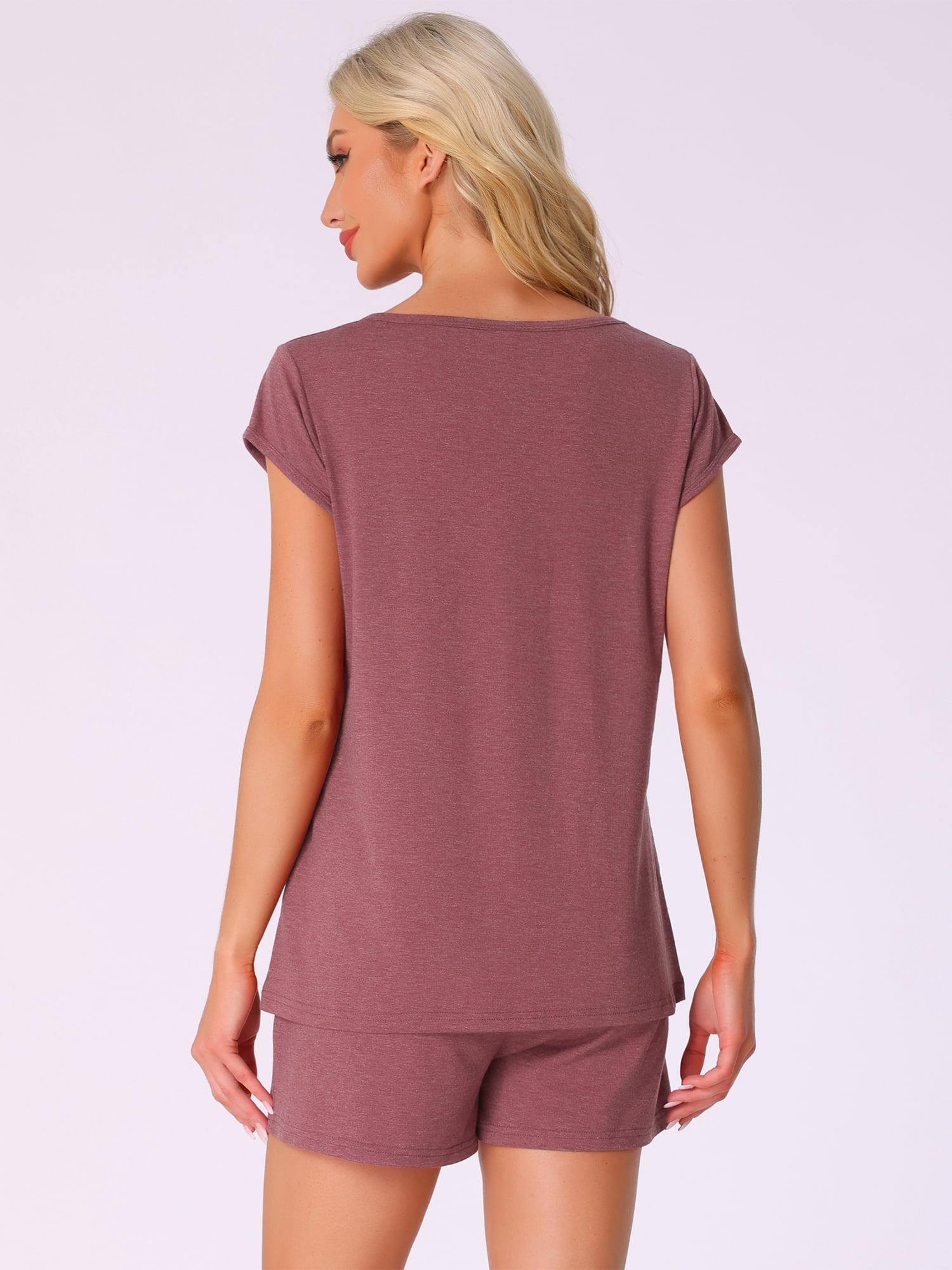 DARING DIVA 2 Pieces Lounge Knit Tee and Shorts Pajama Set M Wine Red