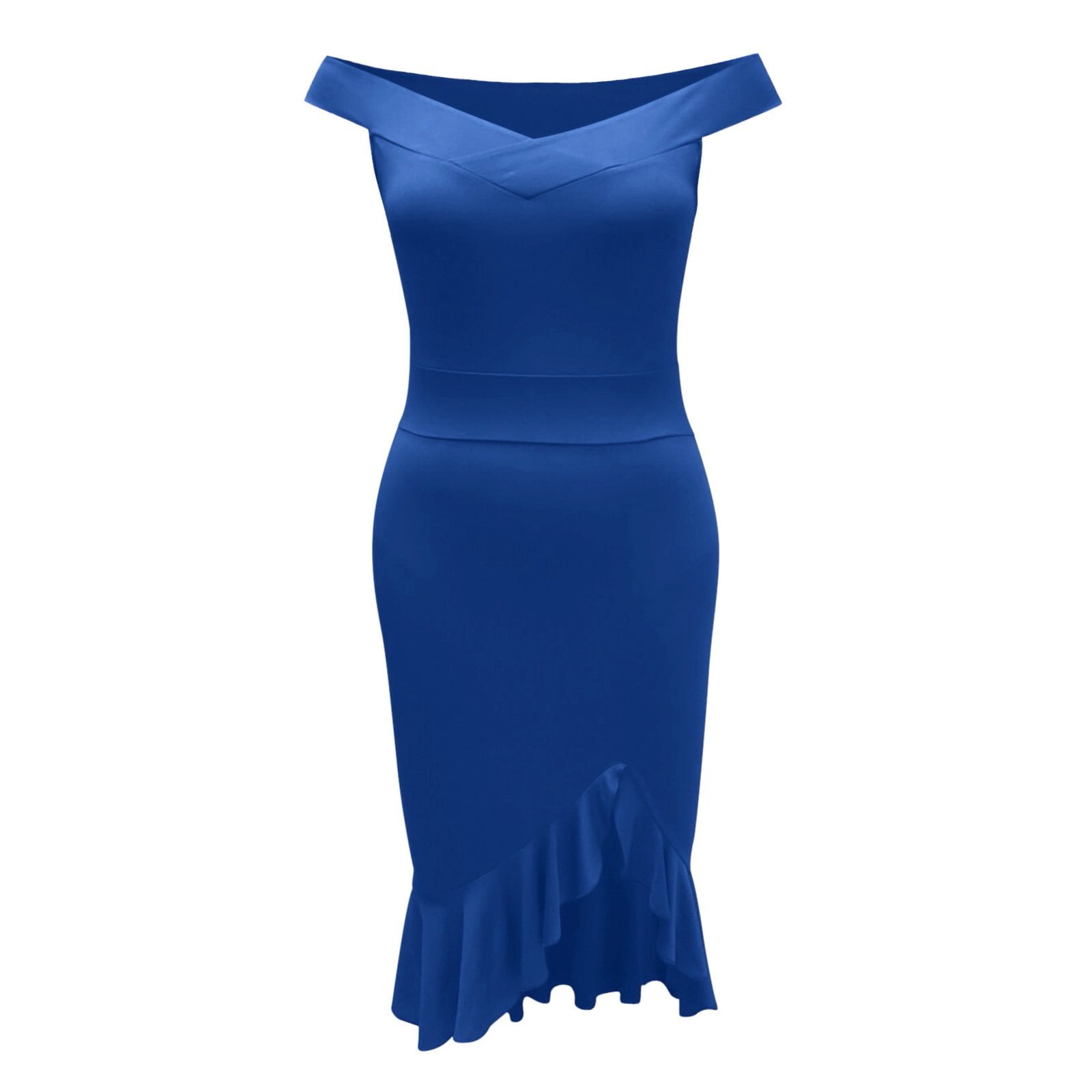 plain off shoulder ruffle hem slit dress
