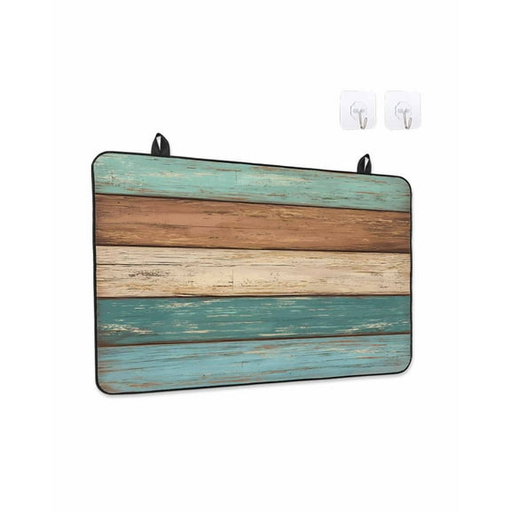 Stove Top Covers for Electric Stove 28.5x20.5 Inches, Teal Turquoise Heat Insulation Fireproof Glass Cooktop Protector, Retro Farmhouse Wood Grain Brown Countertop Stovetop Cover for Kitchen