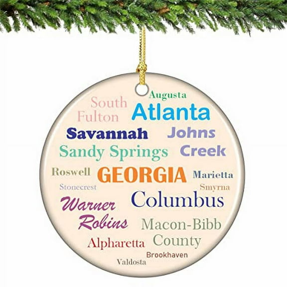 Georgia State and Cities Christmas Ornament Porcelain 2.75 Inches