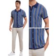 thumbnail image 5 of DARING DIVA Men's Striped Short Sleeves Button Down Jacquard Polo Shirts XL Dark Blue, 5 of 6