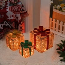 Clearance!Set of 3 Christmas Lighted Gift Boxes, Outdoor Led Present Box Light with Bow, Light Up Muticolor Present Box Set Plug in for Yard Lawn Porch Garden Holiday Party Christmas Home Decorations
