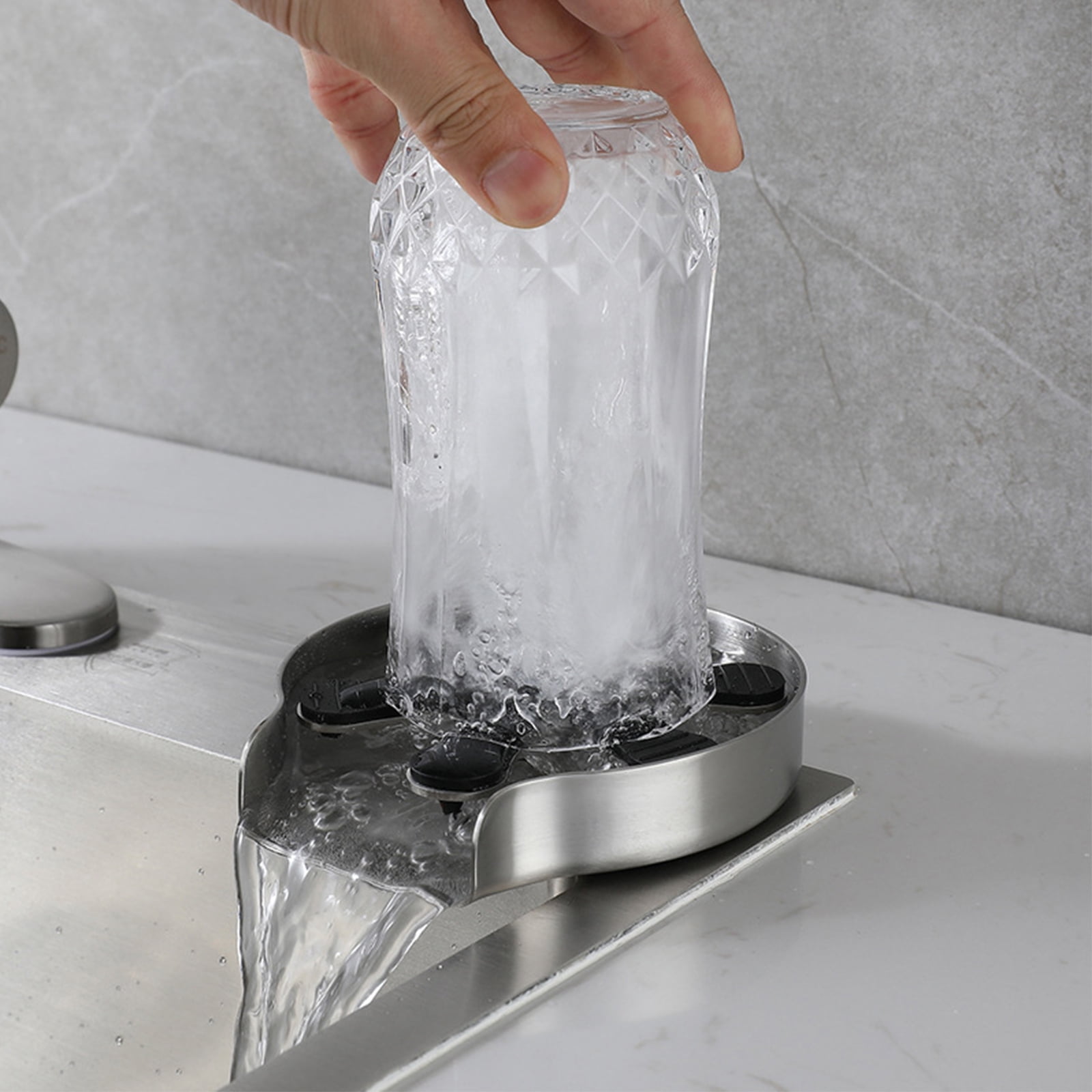 Metal Cup Washer for Sink, Stainless Steel Cup Cleaner Kitchen Cup Scrubber for Mugs, Glasses, and Narrow Bottles (CW+Hose+Link)