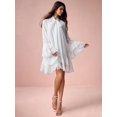 thumbnail image 2 of White Flare Sleeve Ruffle Hem Mini Dress with Tie Neck and Tiered Skirt, 2 of 30
