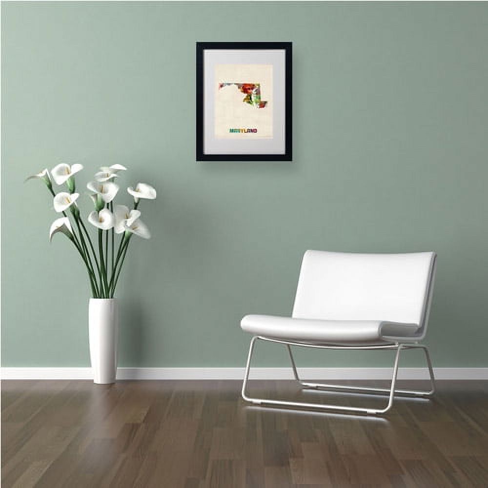 Trademark Fine Art "Maryland Map" Matted Framed Art by Michael Tompsett, Black Frame