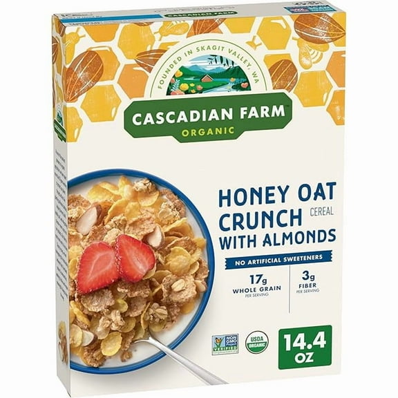 Pack of 1 Cascadian Farm Honey Oat Crunch with Almonds, Organic Cereal, Made with Whole Grain, 14.4 oz