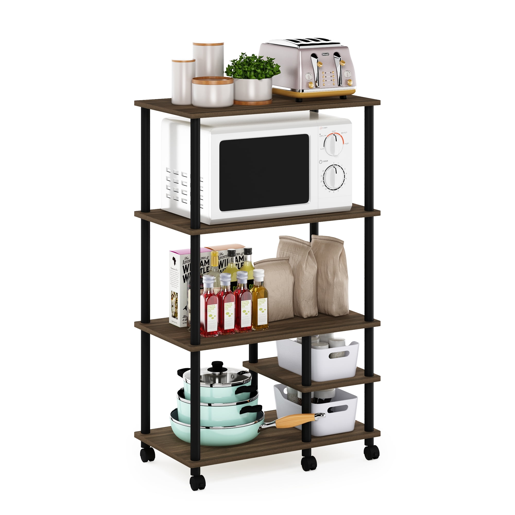 Furinno 27.4"W x 15.6"D x 46.1"H 5-Shelf Freestanding Shelves, Columbia Walnut and Black