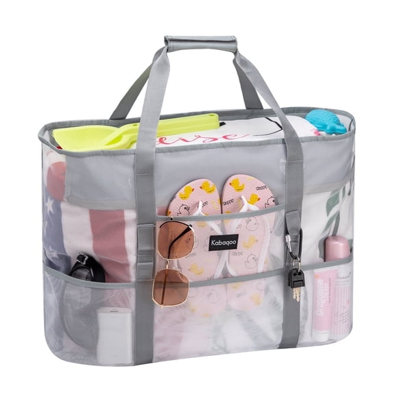Kabaqoo Gray Extra Large Waterproof Beach Bag for Women Mesh Beach Tote Bag for Pool Picnic Travel