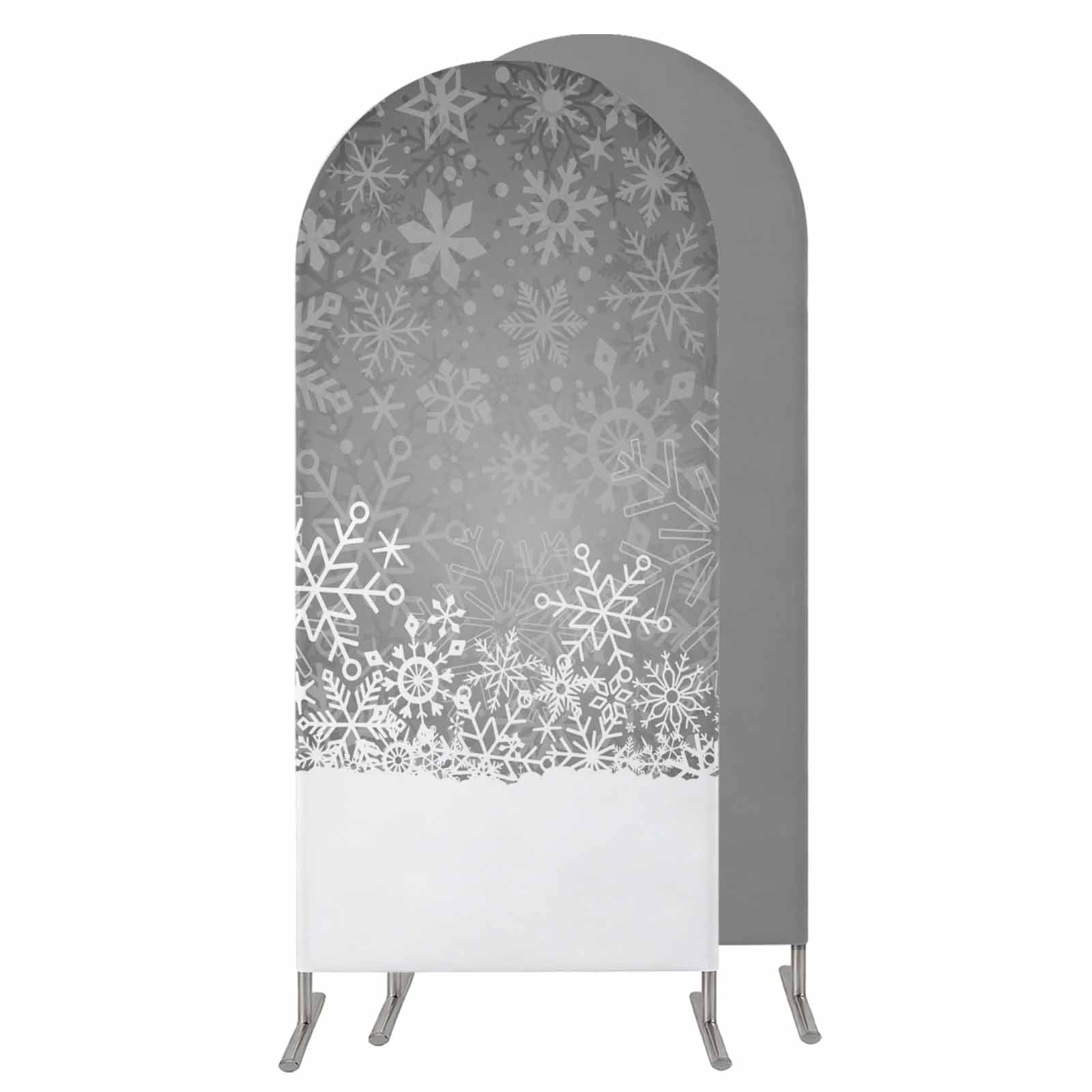 Grey Snowflakes Christmas Wedding Arch Cover Stretchy Spandex Arch Backdrop Stand Covers 4 FT Winter Holiday Xmas Snowflake Round Top Arched Backdrop Cover for Birthday Party Ceremony Baby Shower