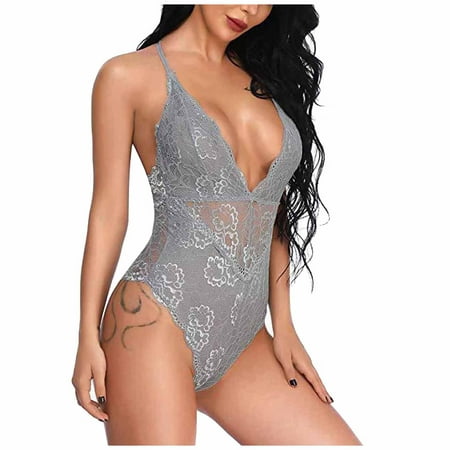 

Plus Size (S-3XL)Lingerie Lace Solid Seductive Nightdress Sexy Slip Dress Babydoll Tight Jumpsuit Suit