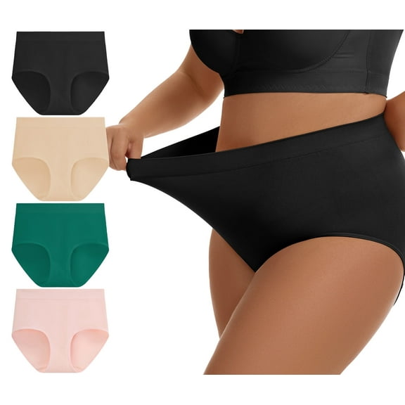 Plus Size S-4XL High Waisted Briefs for Women Plus Size Ladies Underwear Stretch Full Coverage Panties 4 Pack