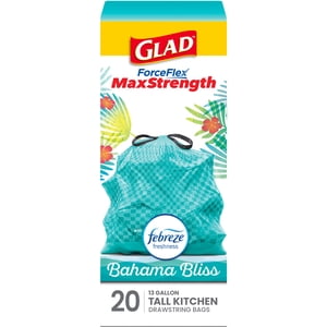 Glad ForceFlex MaxStrength 13 Gallon Trash Bags, Bahama Bliss, 20 Count