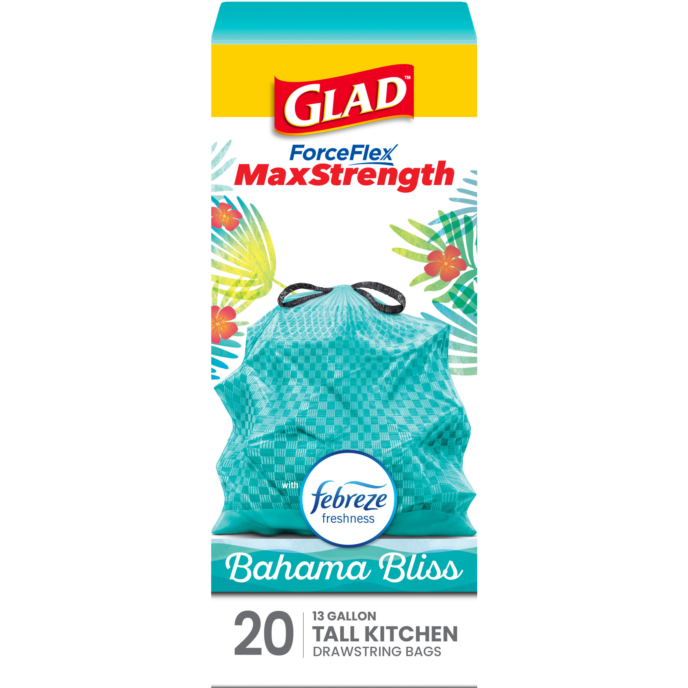 Glad ForceFlex MaxStrength 13 Gallon Trash Bags, Bahama Bliss, 20 Count photo 1