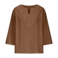 thumbnail image 4 of QHFBli Linen Shirts for Women Loose 3/4 Sleeve Lace V Neck Tops Casual Western Three Quarter Sleeve Tops Boho Fashion, 4 of 5