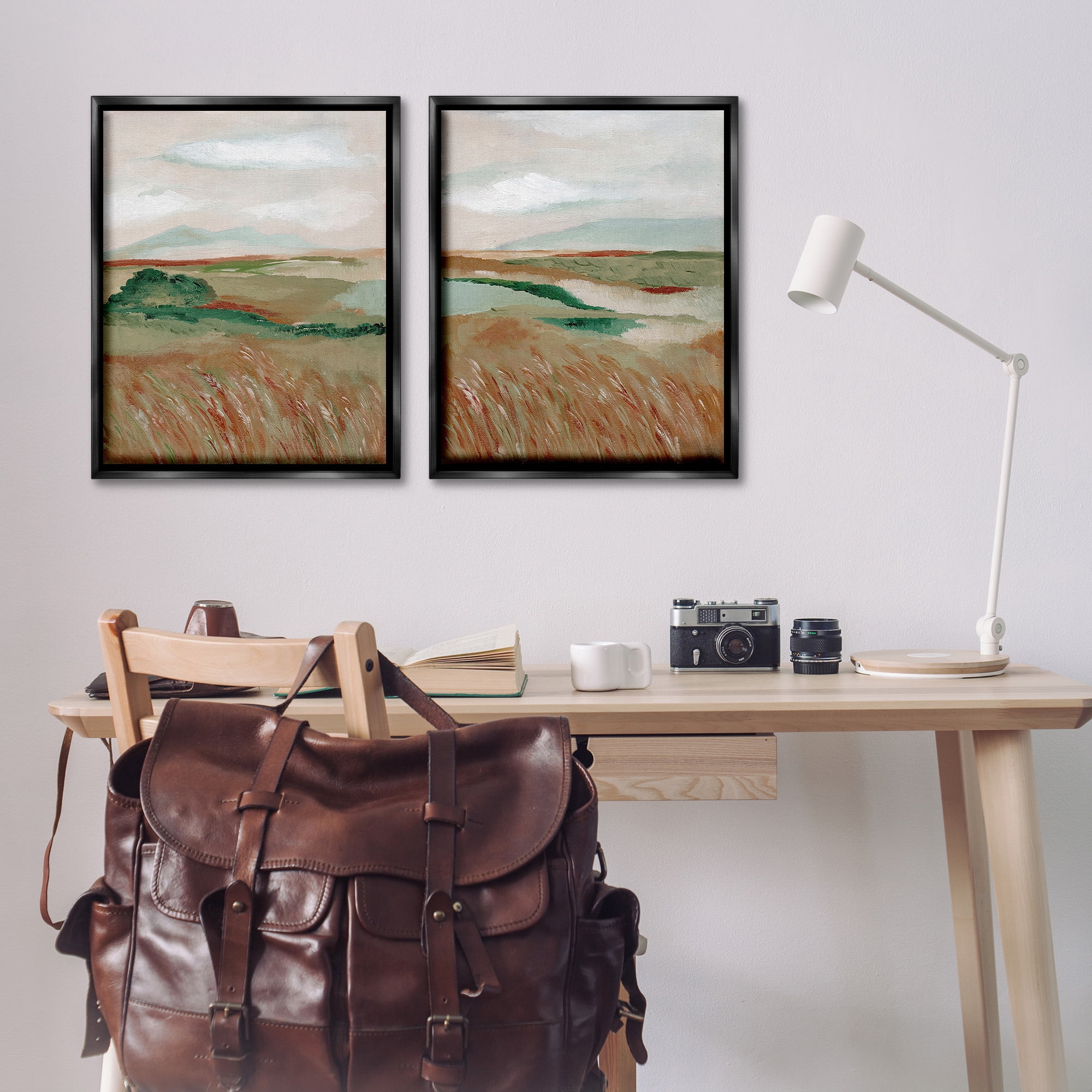 Stupell Industries Windblown Reeds Landscape Landscape Painting Black Floater Framed Canvas Art Print Wall Art, 25 x 31, Set of 2