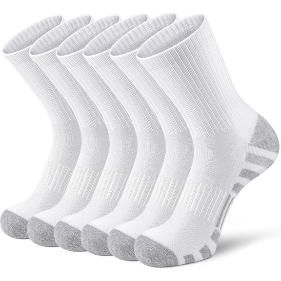 XFY Men's Athletic Crew Socks 6‑Pack, Cushioned Arch Support Breathable Sport Socks