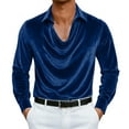 thumbnail image 2 of Guieoi Shirts for Men Vintage Solid Color Long Sleeve Pleated Collar Top Casual Velvet Men's Shirt Blue XL, 2 of 6