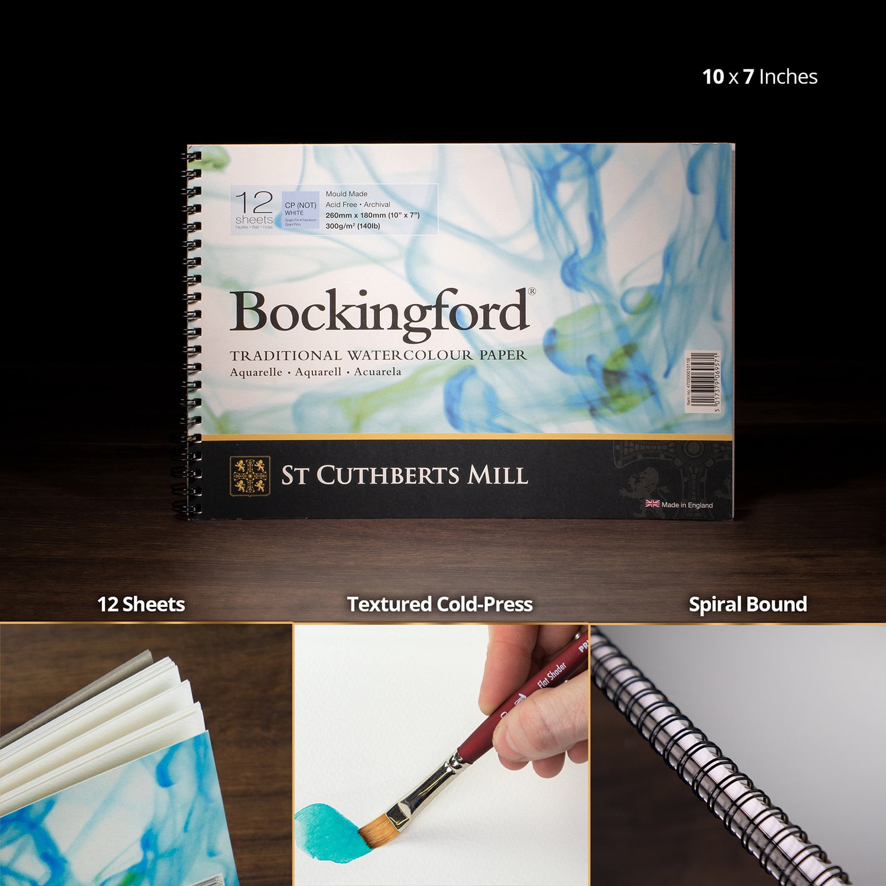 St Cuthberts Bockingford Watercolor Pad, Cold Pressed, Spiral Binding, 140lb/300gsm, 12 Sheet, 7x10 inch, Pack of 2