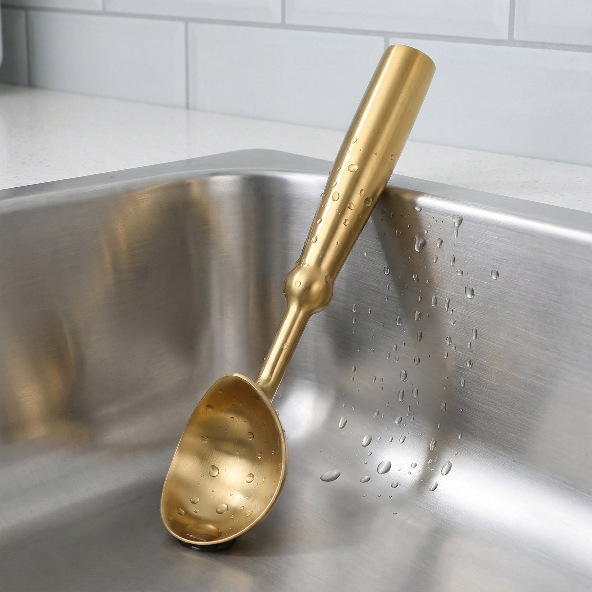 Unique Bargains Stainless Steel Ice Cream Scoop for Use and Cleaning Gold 8.3in