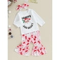 thumbnail image 4 of GXFC Toddler Girl Christmas Holiday Party Outfits Clothes 6M 1T 2T 3T 4T Kids Girls Long Sleeve Letter Santa Print T-Shirts+Flare Pants 2Pcs Holiday-themed Clothing for Children Girl, 4 of 9