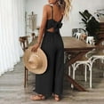 thumbnail image 6 of MORTTIC Women's V-Neck Sleeveless Wide Leg Jumpsuit with Adjustable Straps & Back Bow Tie Spring Summer Flowy Romper Black，XXL, 6 of 7