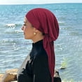 thumbnail image 2 of Lumtrix Pre-Tied Headwrap for Women Slip On Turban Cancer Head Scarf Sleep Hair Cover Bandana Cap Red One Size, 2 of 4