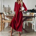 thumbnail image 5 of Aellinatey Women's linen V-neck long dress with three-quarter sleeves, solid color long slip dress, 5 of 9