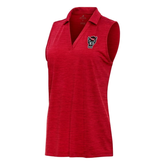 Women's Antigua Heather Red NC State Wolfpack Layout Sleeveless V-Neck Polo