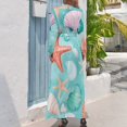 thumbnail image 3 of Seashell Starfish Pattern Women's Long Dress Long Sleeves Dress Vintage Dresses Party Maxi Dress High Waist Dress, 3 of 4
