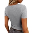 thumbnail image 5 of Lumtrix Women Short Sleeve Tops Scoop Neck Ribbed Knit Slim Fitted Basic Tee Shirt Casual Spring Summer Clothes 2026 Gray 2XL, 5 of 7