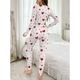 thumbnail image 6 of Women's Pajamas Set 2 Piece Heart Printed Lounge Set Long Sleeve Sleepwear Loungewear Outfits Matching Clothes, 6 of 7