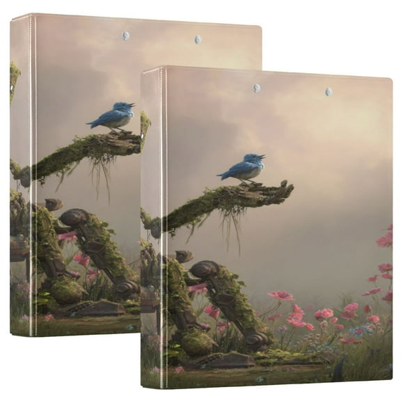 3 Ring Binder 1.5 inch Round Rings with Interior Pockets Binders Organizer Office School 2Pack Robotics and Nature