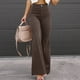 thumbnail image 2 of Gibobby pantalones jogger mujer Ropa de mujer de otoño e invierno Color sólido Cintura media Slim Micro Bell Bottoms Pana Cintura elástica Pantalones casuales (Marrón, M), 2 of 5